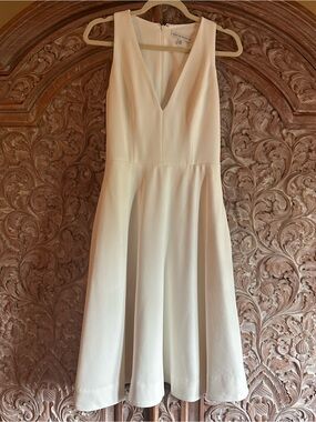 Dress the Population Cream V-Neck Midi Fit-and-Flare Dress